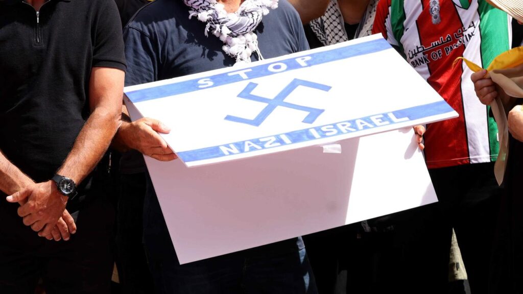 pro-palestine-protester-in-custody-after-‘swastika-flag’-stunt-in-sydney